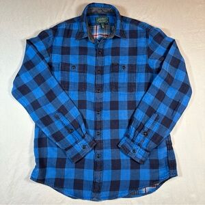 Polo Country Ralph Lauren Blue Black Buffalo Plaid Flannel Lined Size L